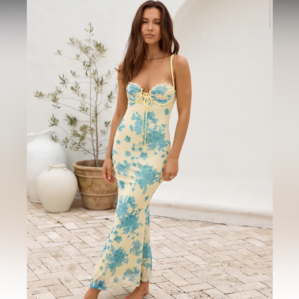 PROVENCE PETALS MESH MAXI DRESS YELLOW